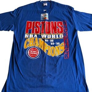 Vintage 1990 Detroit Pistons NBA Champions T Shirt Trench Blue Medium